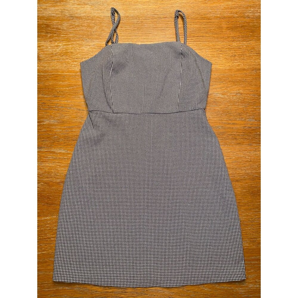 Houndstooth Spaghetti Strap Dress With Fitted Bodice & A-Line Skirt In Black & W